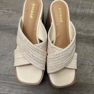 Bamboo Women's Cream Woven Mules